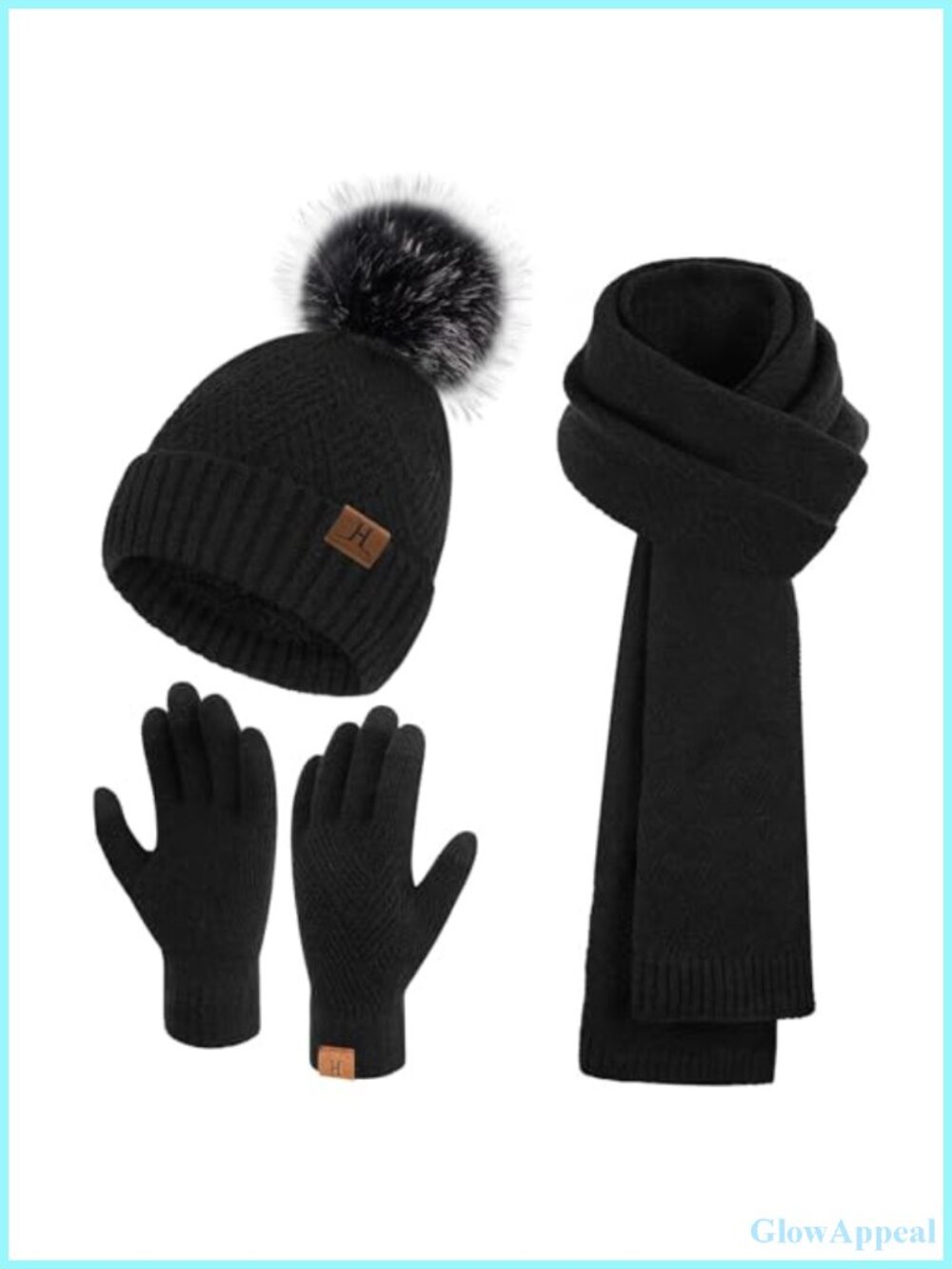 Women's Winter Beanie Hat Scarf Touchscreen Gloves 3-in-1 Knit Set